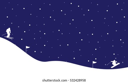 The ski at winter Christmas landscape vector illustration