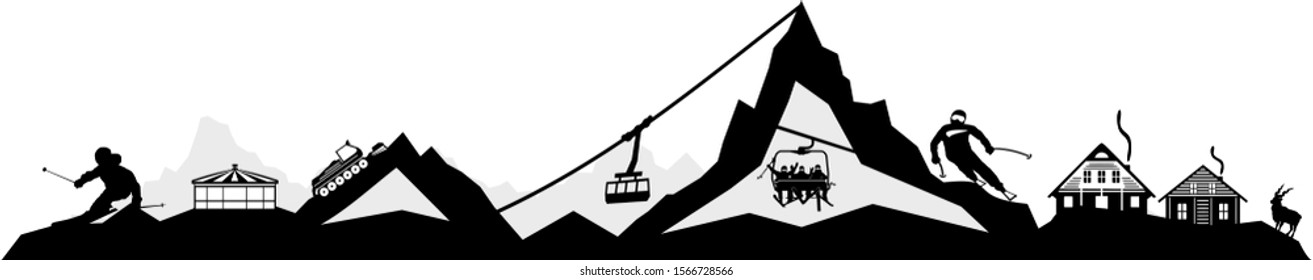 Ski Winter Lift Vector Silhouette