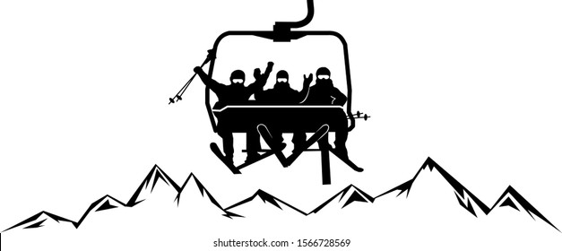 Ski Winter Lift Vector Silhouette