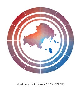Skiathos badge. Bright gradient logo of island in low poly style. Multicolored Skiathos rounded sign with map in geometric style for your infographics.