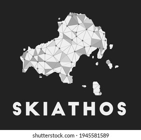 Skiathos - communication network map of island. Skiathos trendy geometric design on dark background. Technology, internet, network, telecommunication concept. Vector illustration.