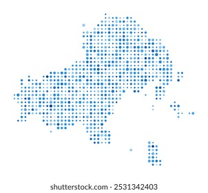 Mapa de puntos de Skiathos. Forma de estilo digital de isla. Imagen del Vector Skiathos. Puntos circulares azules en forma de isla. Increíble Ilustración vectorial.