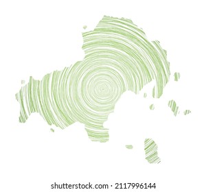 Skiathos map filled with concentric circles. Sketch style circles in the shape of the island. Vector Illustration.