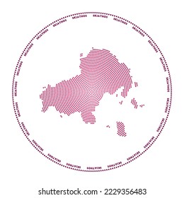 Skiathos round logo. Digital style shape of Skiathos in dotted circle with island name. Tech icon of the island with graduated dots. Appealing vector illustration.