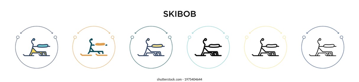 Skibob icon in filled, thin line, outline and stroke style. Vector illustration of two colored and black skibob vector icons designs can be used for mobile, ui, web