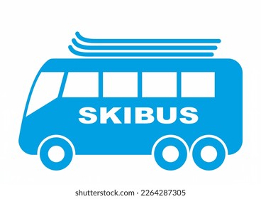 Skibus, web symbol, blue vector icon on white background, transparent illustration