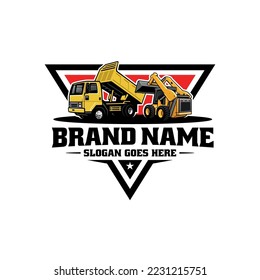 skid steer and dump truck logo vector