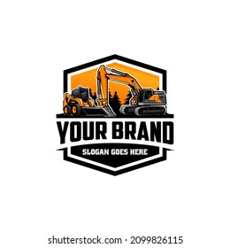 skid steer and excavator, land clearing machine logo vector