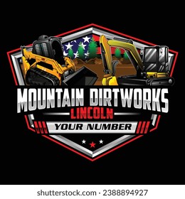 skid steer and excavator logo vector, land clearing machine logo vector