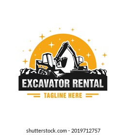 skid steer and excavator rental illustration logo design