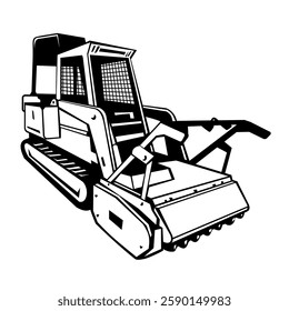 Skid Steer Forestry Mulcher Front View Retro