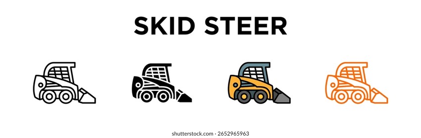 Skid Steer. estilo do ícone. Coleção Editável De Ícones De Traçado. Skid Steer, Carregador Compacto, Mini Carregador, Carregador De Skid, Veículo De Construção, Pequena Escavadora, Carregador De Rodas, Equipamento Do Local.