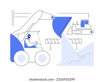 Skid steer loader abstract concept vector illustration. Skid steer loader at construction site, industrial transport, heavy machinery and equipment, building process abstract metaphor.