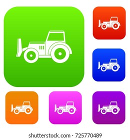 Skid steer loader bulldozer set icon color in flat style isolated on white. Collection sings vector illustration