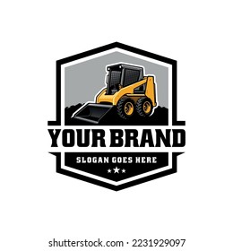 Skid steer loader, construction vehicle logo vector