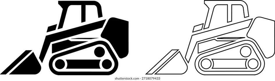 Iconos del cargador y del excavador de la dirección deslizante en blanco y negro