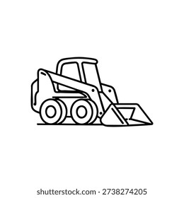 Skid steer loader outline black and white vector illustration of construction machinery isolated on white background