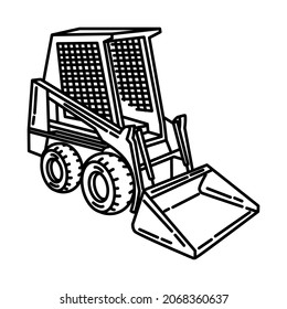  Skid Steer Loader Part of Contractor Material and Equipment Device Hand Drawn Icon Set Vector.