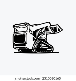 Skid Steer Loader Vector Art Design Isolated. Silhouette Monochrome Illustration