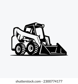 Skid Steer Loader Vector Design. Bulldozer Silhouette Monochrome Isolated in White Background