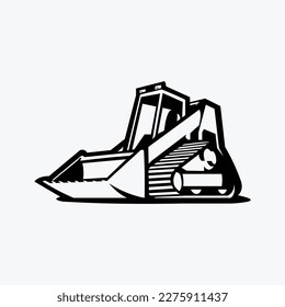 Skid Steer Loader Vector Silhouette. Multi Terrain Loader Monochrome Illustration