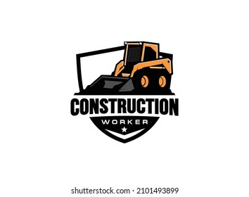 Skid steer logo vector for construction company. Vehicle equipment template vector illustration for your brand.