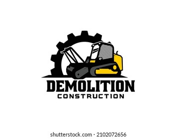 Skid steer logo vector for construction company. Land clearing equipment template vector illustration for your brand.