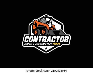 Skid steer logo vector for construction company. Vehicle equipment template vector illustration for your brand.