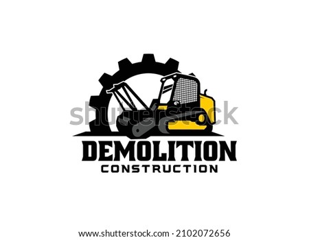Skid steer logo vector for construction company. Land clearing equipment template vector illustration for your brand.