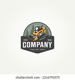 skid steer machine construction icon label emblem logo template vector illustration design. heavy equipment land clearing machine badge logo concept