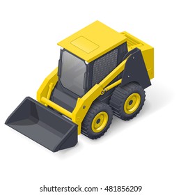 Skid steer mini loader detailed isometric icon vector graphic illustration