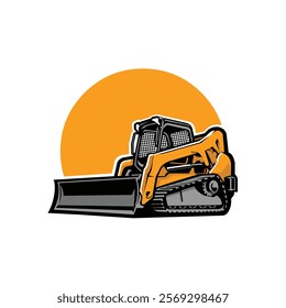 Skid Steer Track Loader Bulldozer Vector Art Illustration Isolated. Best for Construction and Excavating Related Industry