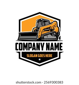 Skid steer track loader bulldozer emblem logo vector isolated. Best for construction and excavating related industry