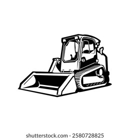 Skid Steer Track Loader Bulldozer Monochome Silhouette Vector. Best for Construction and Excavating Related Industry