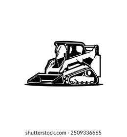 Ilustración de Arte vectorial monocromo del cargador de la Pista del patín. Ilustración vectorial Bulldozer. Lo mejor para la industria relacionada con la agricultura