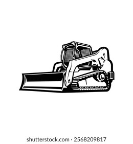 Skid track loader monochrome vector icon isolated. Best for constrution related industry