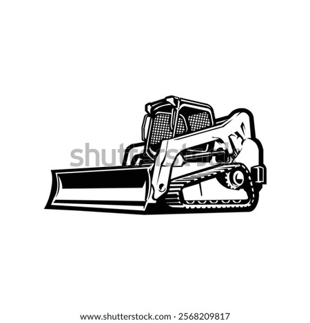 Skid track loader monochrome vector icon isolated. Best for constrution related industry