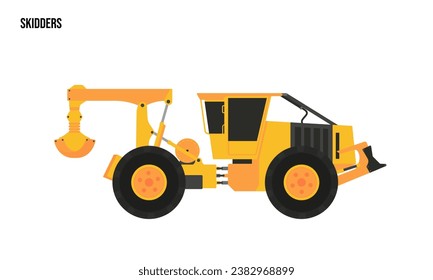 Skidders heavy equipment flat illustration, Skidder heavy equipment Logo Template vector