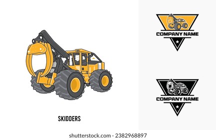 Skidders heavy equipment illustration, Skidder heavy equipment Logo Badge Template vector