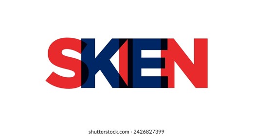 Skien in the Norway emblem for print and web. Design features geometric style, vector illustration with bold typography in modern font. Graphic slogan lettering isolated on white background.