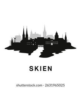 Skien skyline vector silhouette with Norway, and cityscape.