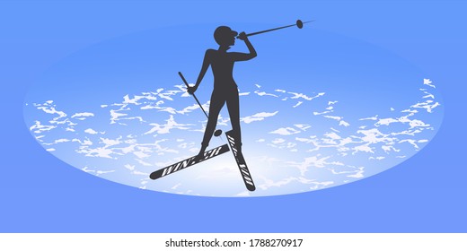 Skier - abstract background - vector. The banner is horizontal. Business card. Sport Club.