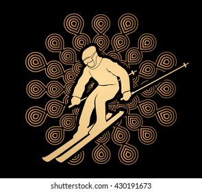 Skier action designed on fireworks background graphic vector.