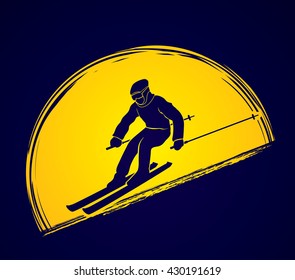 Skier action designed on moonlight background graphic vector.