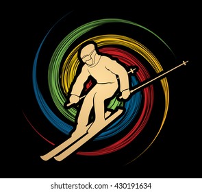 Skier action designed on spin wheel background graphic vector.