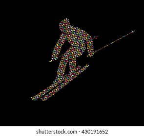 Skier action designed using colorful mosaic pattern graphic vector.