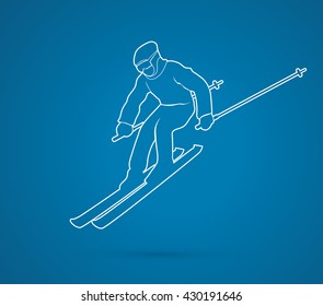 Skier action designed using outline graphic vector.