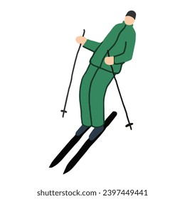 Skier in action, showcasing speed and skill in a winter resort setting, perfect for sport and travel themes. isolated vector illustration