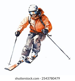 skier in action, showcasing vibrant winter sports energy. Perfect for promoting outdoor adventure, winter sports gear, or travel destinations.