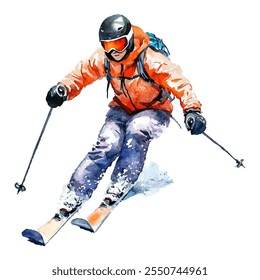 skier in action, showcasing vibrant winter sports energy. Perfect for promoting outdoor adventure, winter sports gear, or travel destinations.